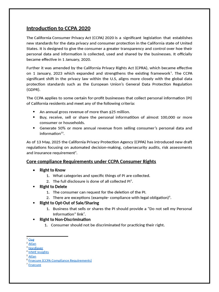 CCPA Compliance Requirements Overview | PDF | Regulatory Compliance ...