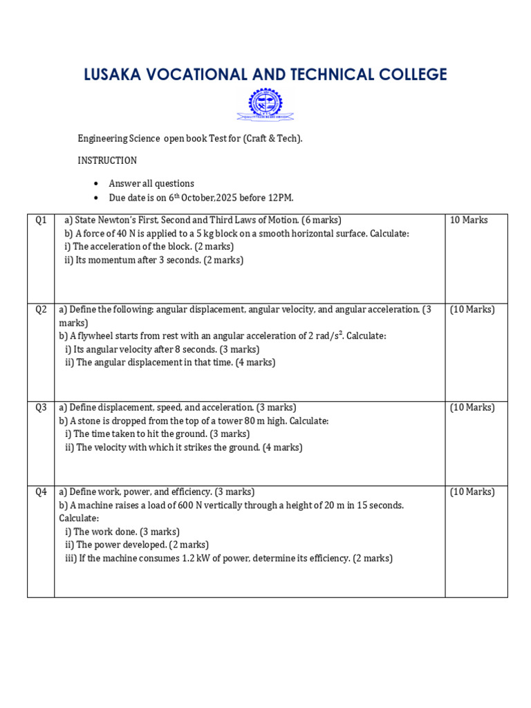 Engineering Science Test Guide | PDF