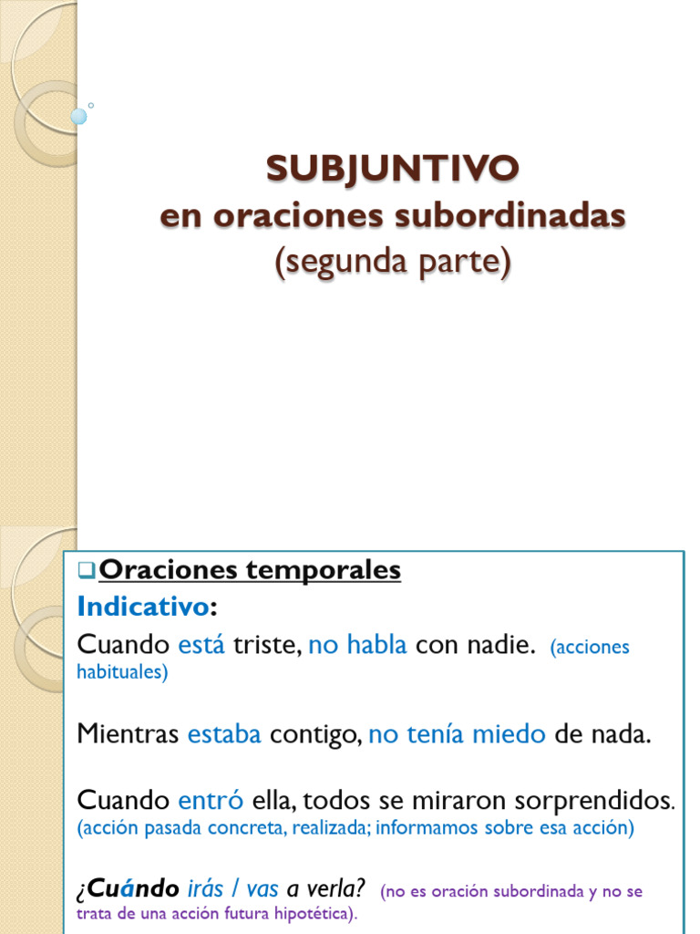 9a Subjuntivo or Subord 2 | PDF | Relaciones sintácticas | Morfología ...
