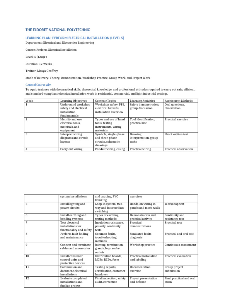 Level 5 Electrical Installation Course | PDF | Electrical Wiring ...