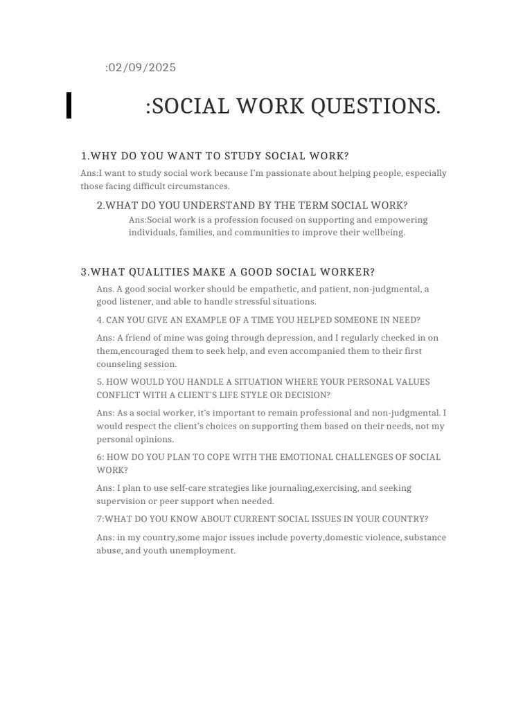 Social Work Interview Questions & Answers | PDF
