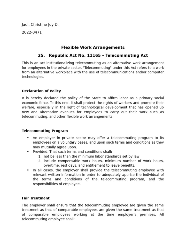 Telecommuting Act Overview and Guidelines | PDF | Employment | Overtime
