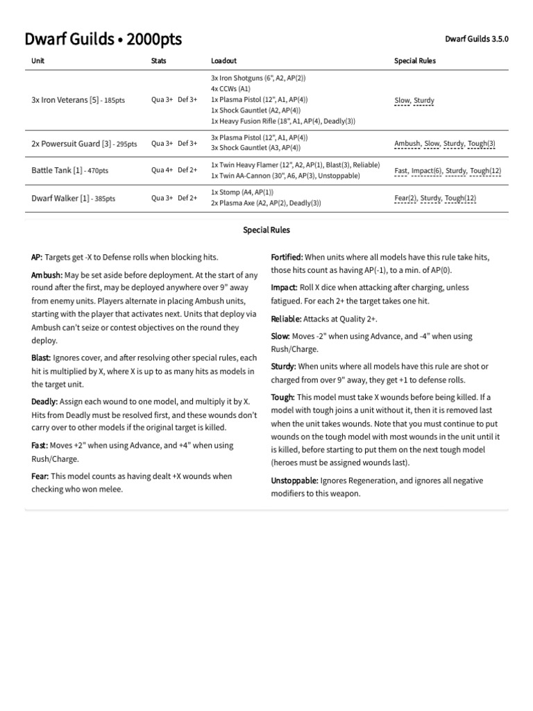 Dwarf Guilds 2000pts Unit Stats & Rules | PDF | Military | Conflicts