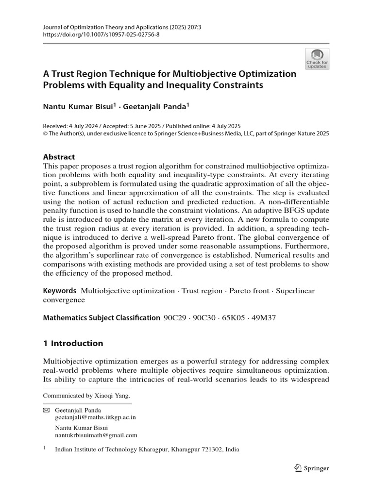 Trust Region Method for Multiobjective Optimization | PDF ...
