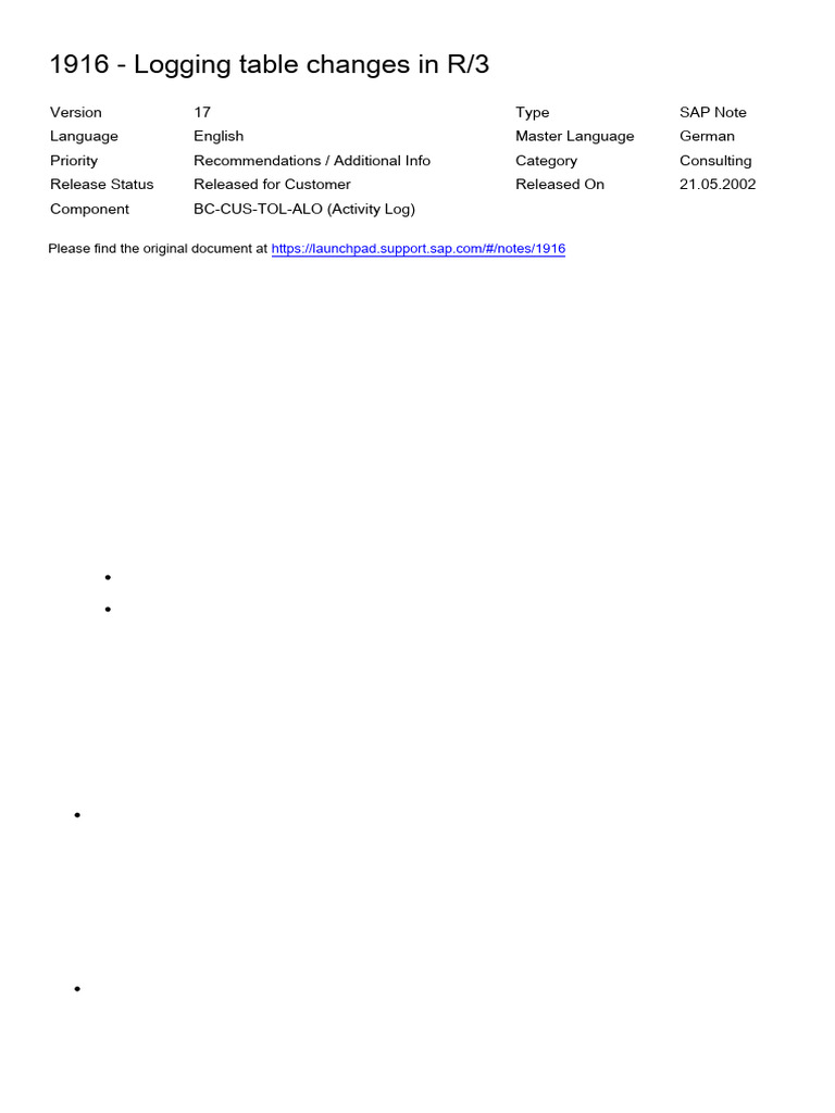 R/3 Table Change Logging Guide | PDF | Computing | Software