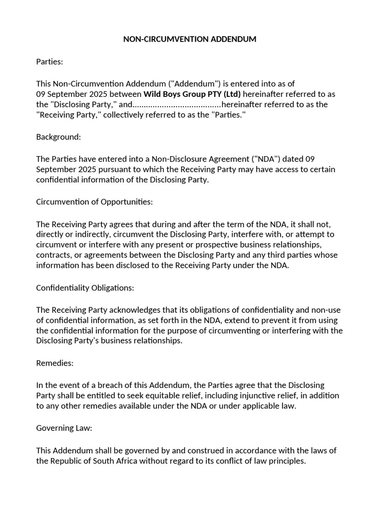 Non-Circumvention Addendum Template | PDF | Non Disclosure Agreement ...