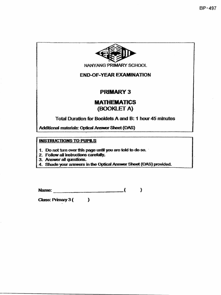 P3 - Maths - SA2 - 2022 - Nanyang2 | PDF