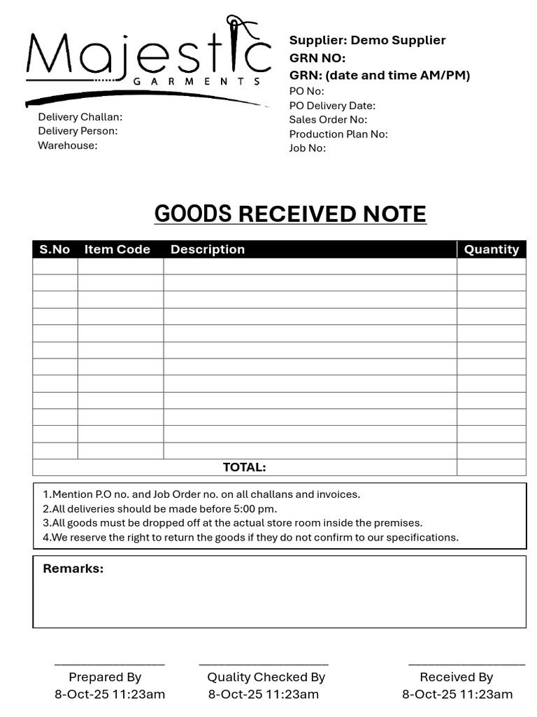 GRN - Purchase Receipt | PDF