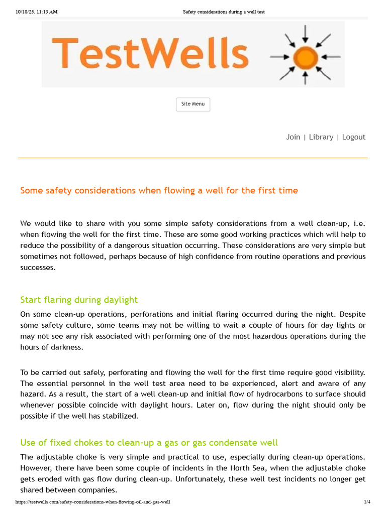 Safety Tips for First Well Flow | PDF | Gases | Pressure