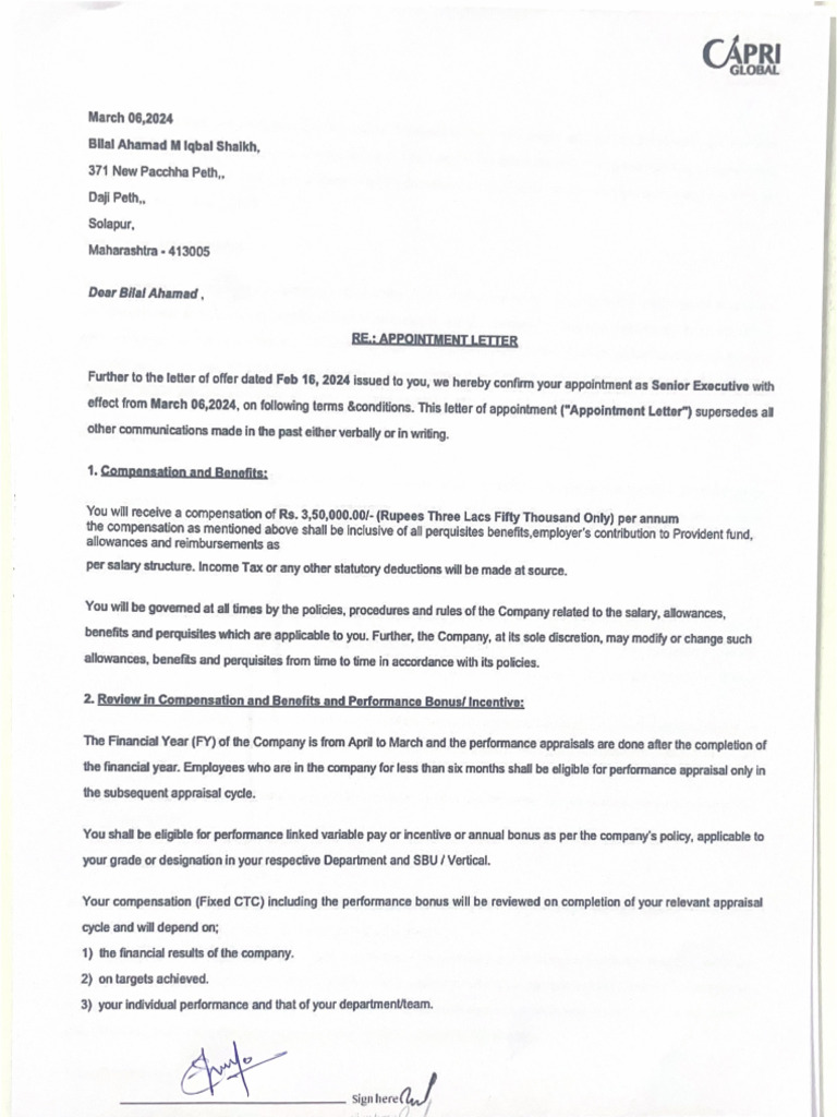 Appointment Letter | PDF