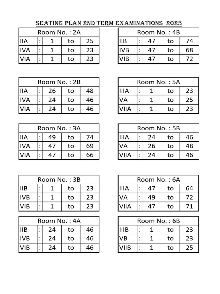2025 2nd Term Exam Seating Plan | PDF