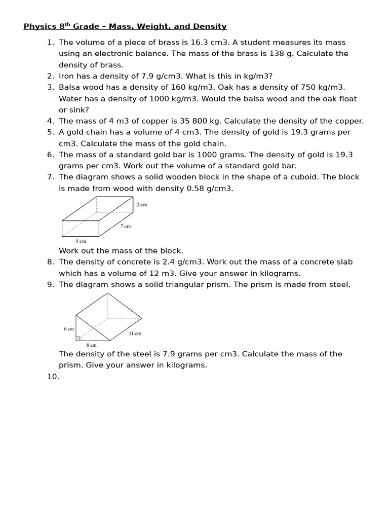 Mass, Weight, and Density | PDF