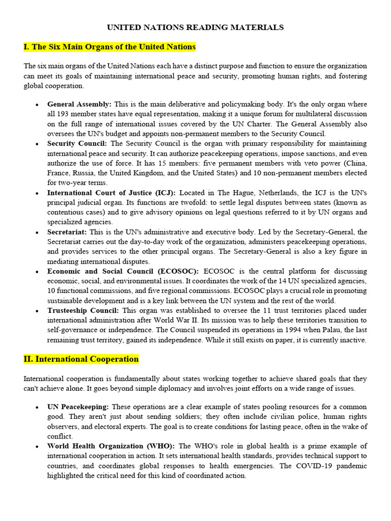 Overview of UN Organs and Global Issues | PDF | United Nations ...
