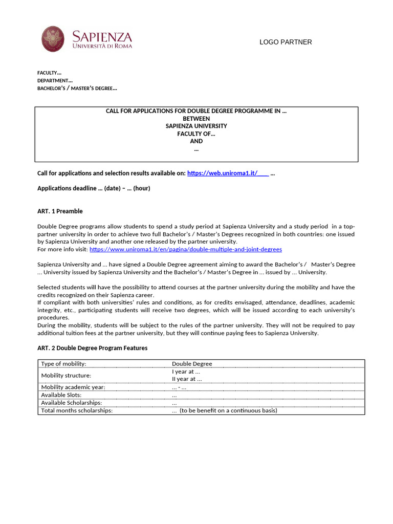 Call For Applications Double Degree Template Eng | PDF | Thesis ...