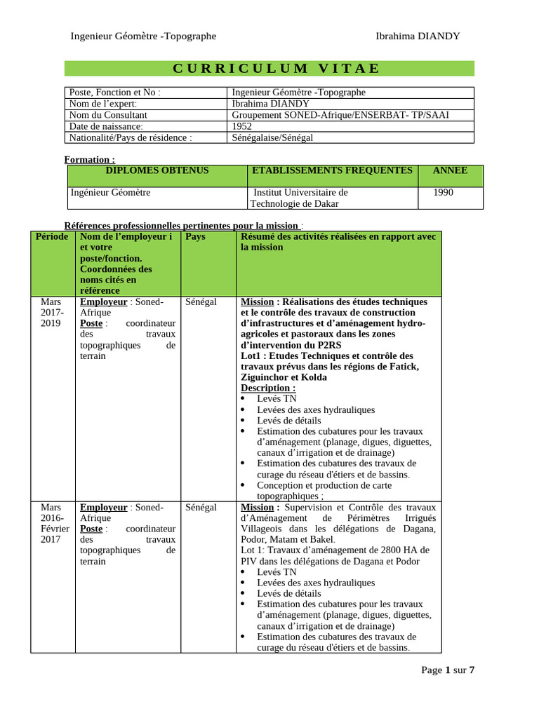 CV Ibrahima Diandy - Ingénieur Topographe | PDF | Sénégal | Route