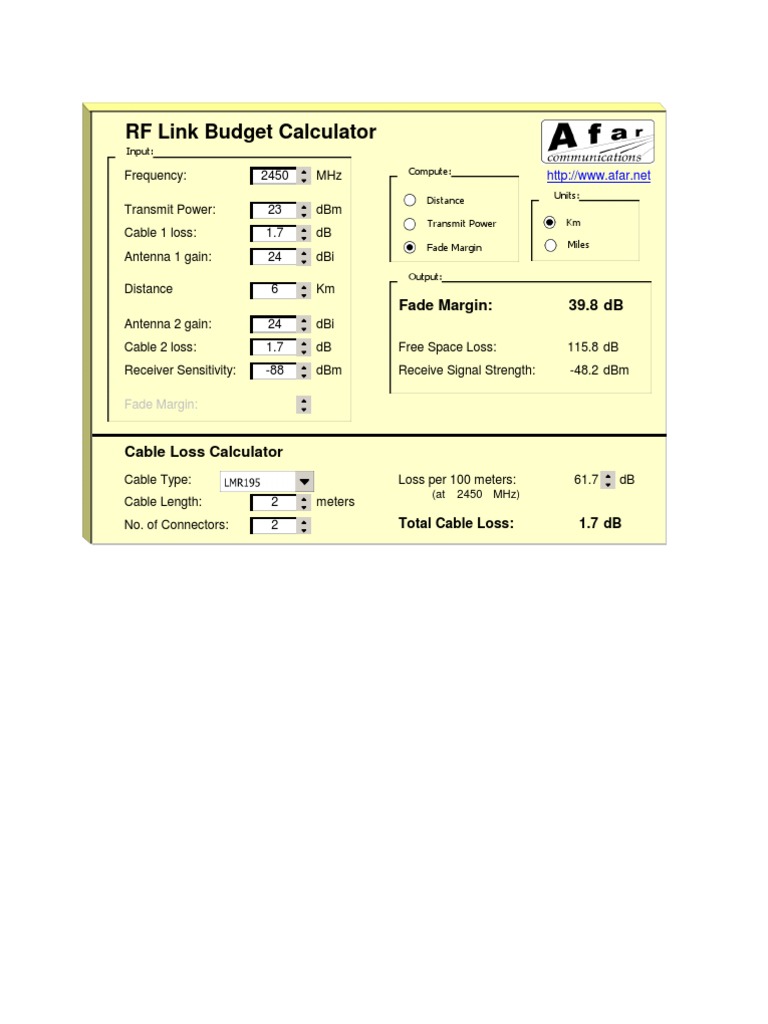 RF Link Budget & Cable Loss Calculator | PDF | Science & Mathematics ...