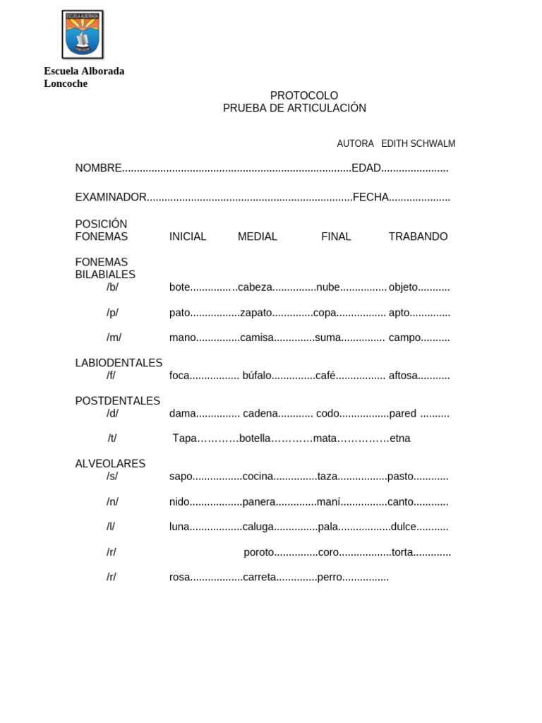 Protocolo de Prueba de Articulación | PDF