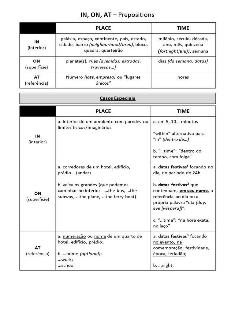 In - On - at (Super Fácil) - Português | PDF