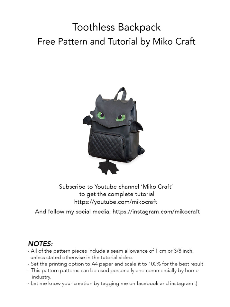 Toothless Backpack - Free Pattern and Tutorial by Miko Craft | PDF