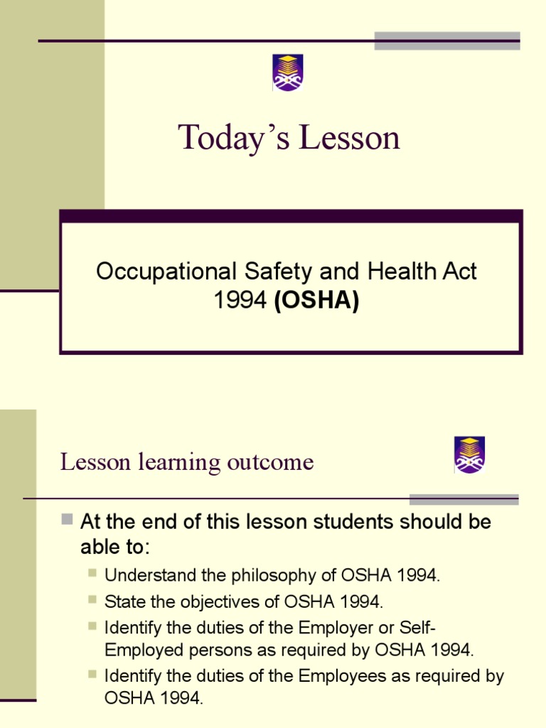 Overview of OSHA 1994 Objectives | PDF | Occupational Safety And Health ...