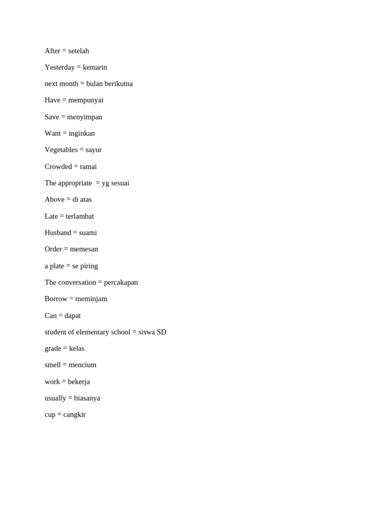 Common Indonesian Vocabulary Guide | PDF