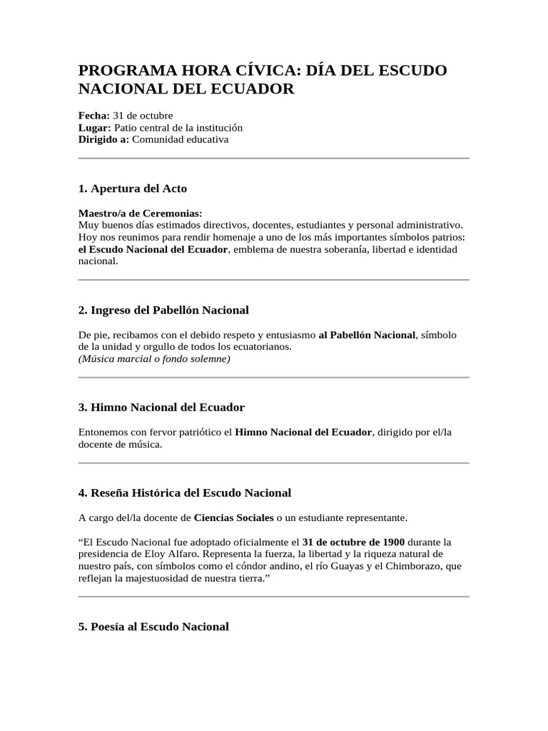 Programa Hora Cívica 30 de Octubre | PDF