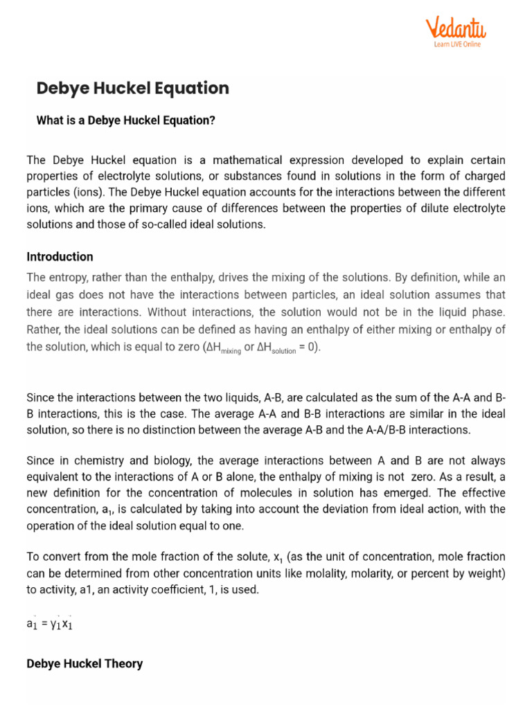 Debye Huckel Equation | PDF