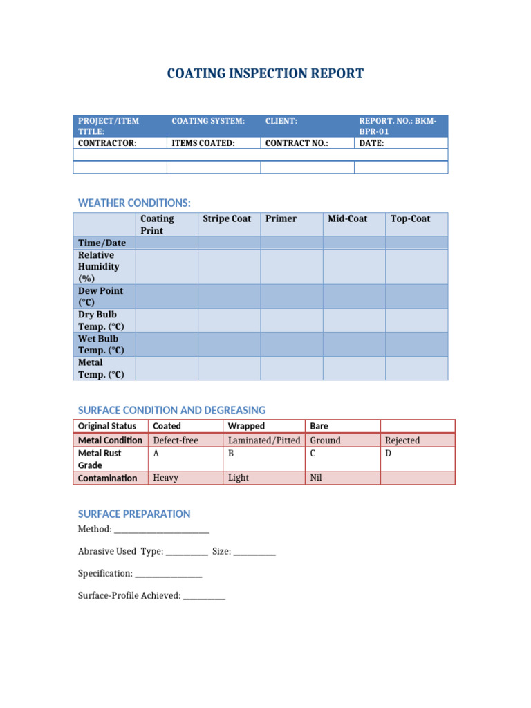 Coating Inspection Report Template | PDF