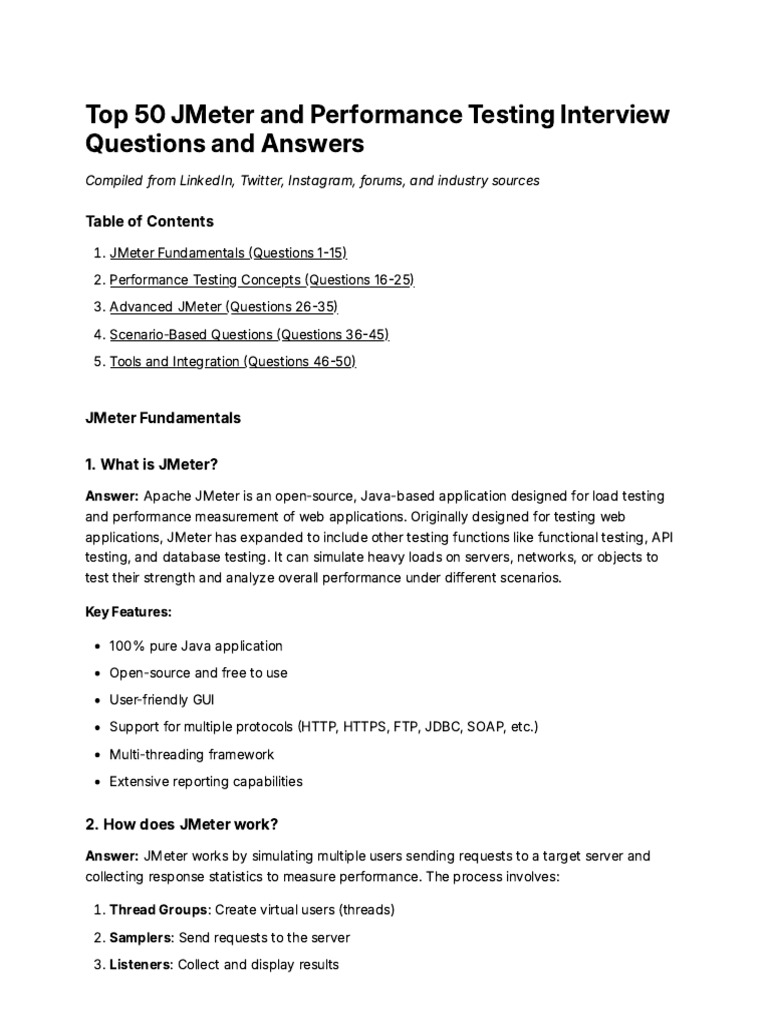 50 Jmeter Performance Questions | PDF | Software Testing | Scalability