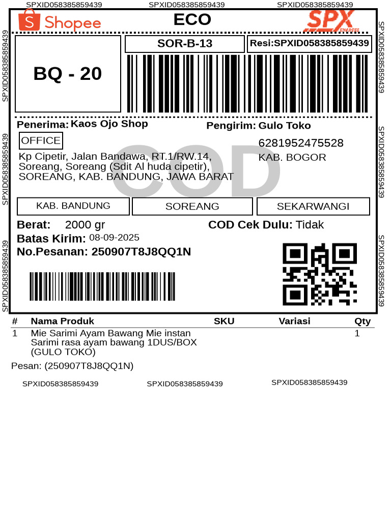 Label Pengiriman 185 | PDF