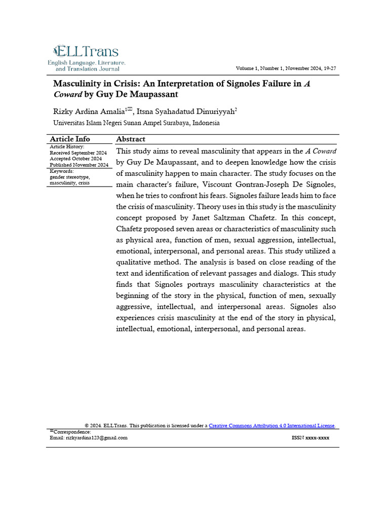 Masculinity Crisis in Maupassant's A Coward | PDF | Masculinity | Thought