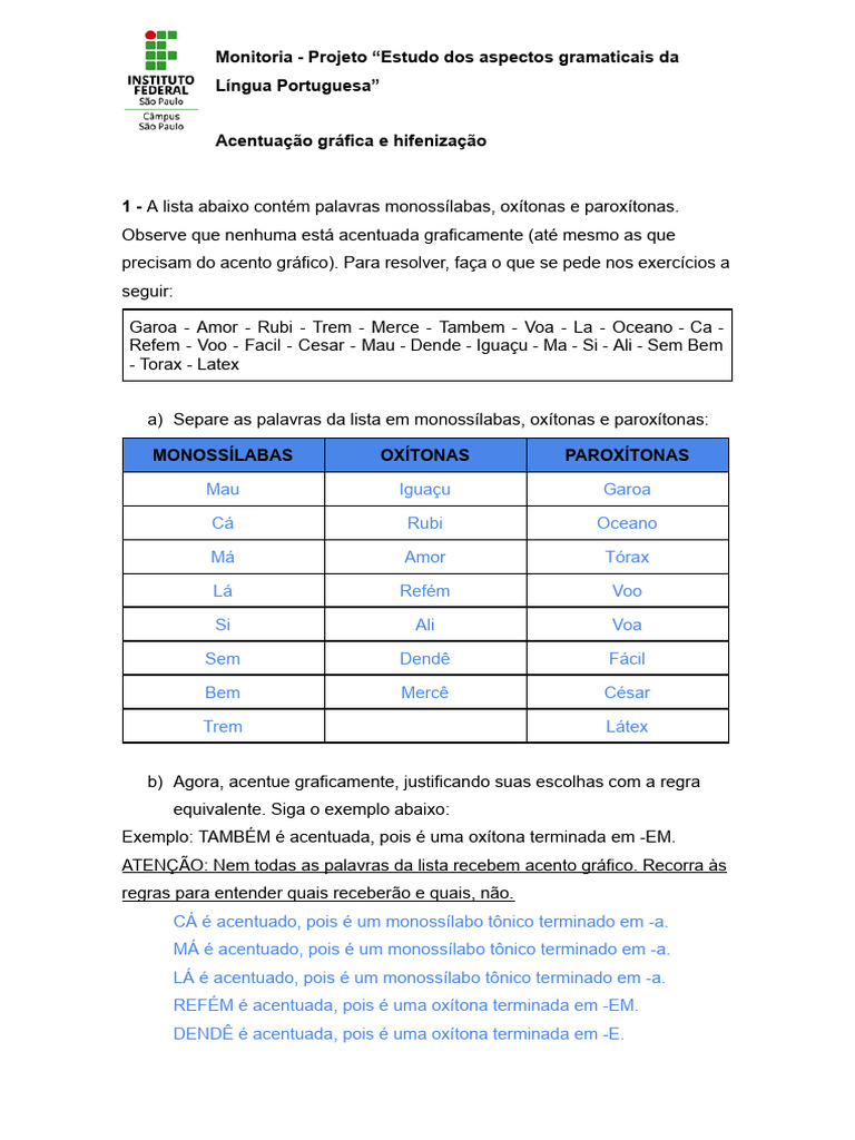 Acentuação e Hifenização na Língua Portuguesa | PDF | Estresse ...