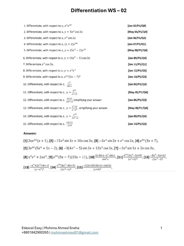 Differentiation Ws 2 | PDF