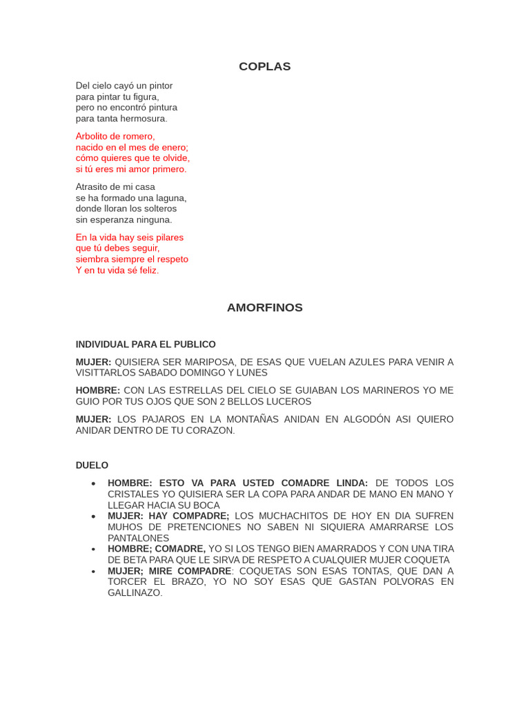 Coplas y Amorfinos: Poesía Popular | PDF