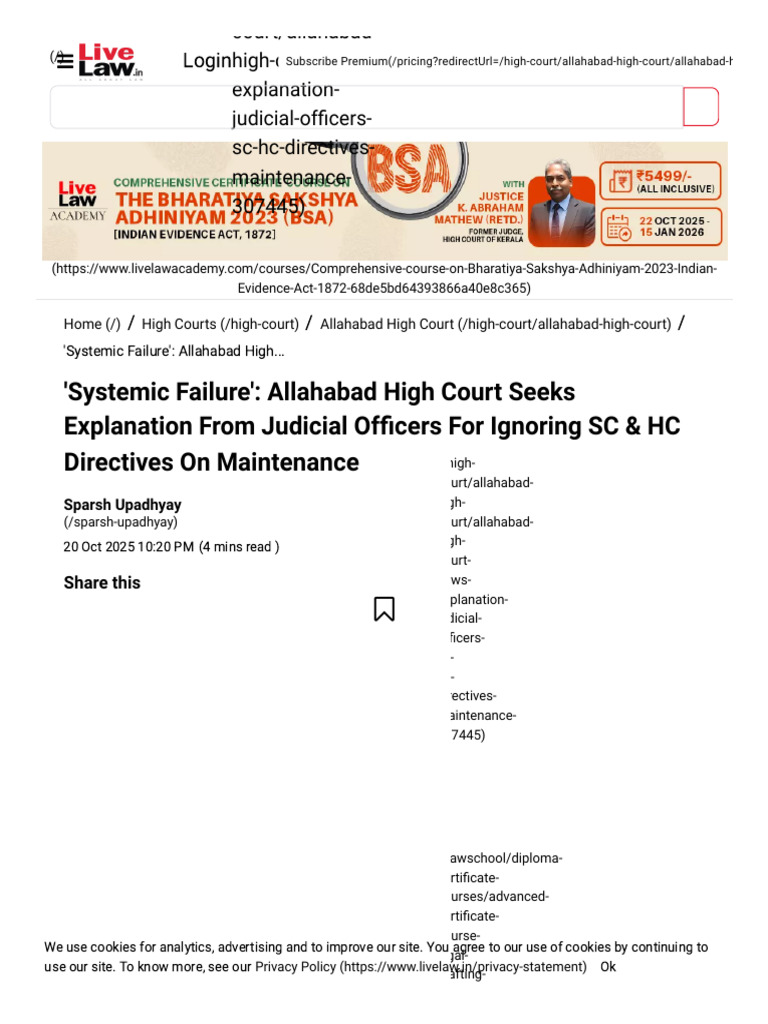Allahabad HC Raps Courts For Ignoring SC, HC Orders On Maintenance ...