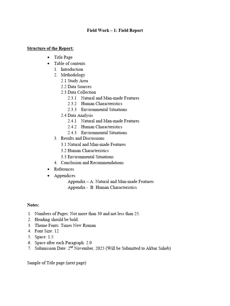 Field Report Structure 20th Batch | PDF