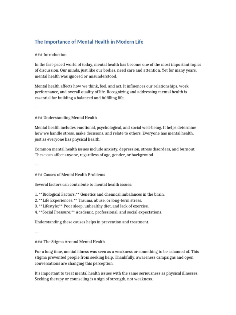 Importance of Mental Health Today | PDF | Mental Health | Mental Disorder