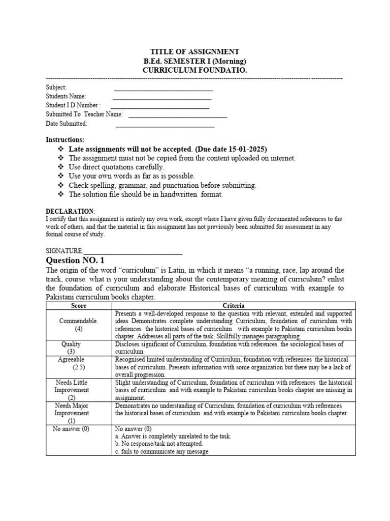 Assignment B.ed 1 Morning | PDF | Curriculum | Learning