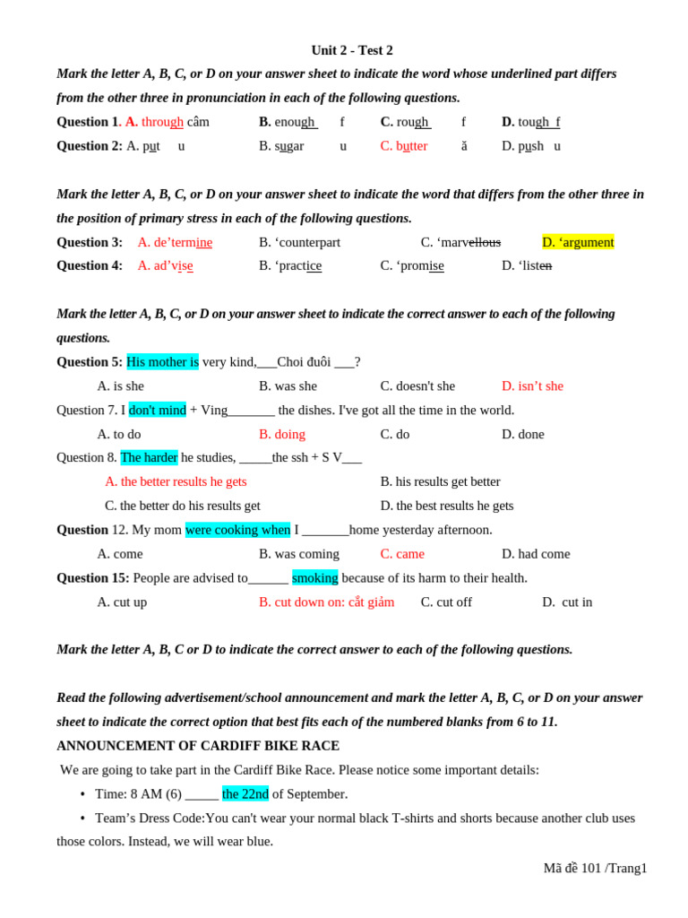 English Pronunciation and Grammar Test | PDF | Tourism