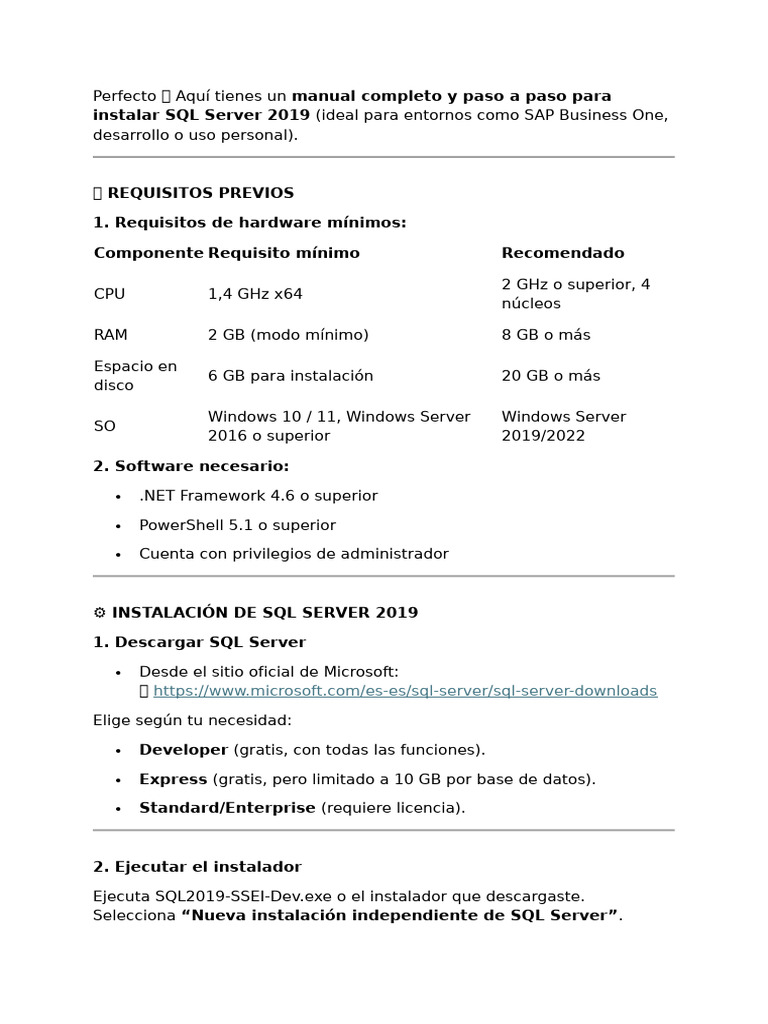 Guía de Instalación SQL Server 2019 | PDF | Servidor SQL de Microsoft ...