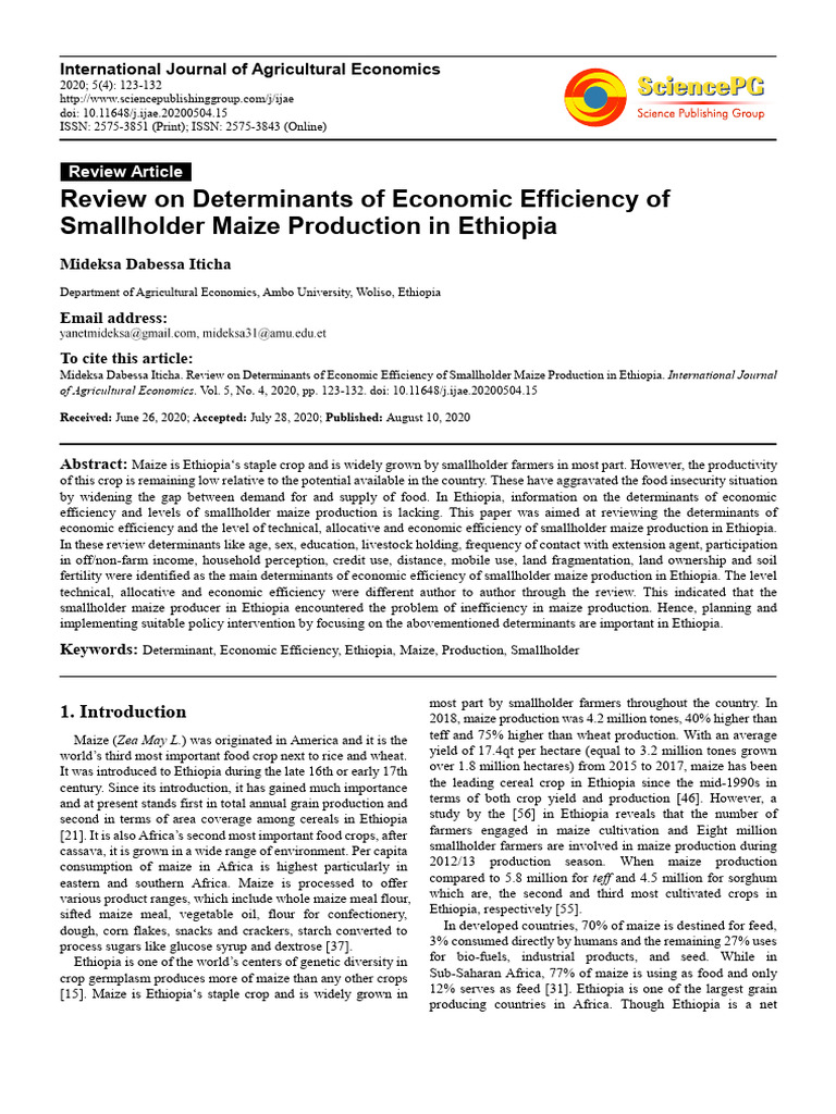 Economic Efficiency in Ethiopian Maize Production | PDF | Cereals ...