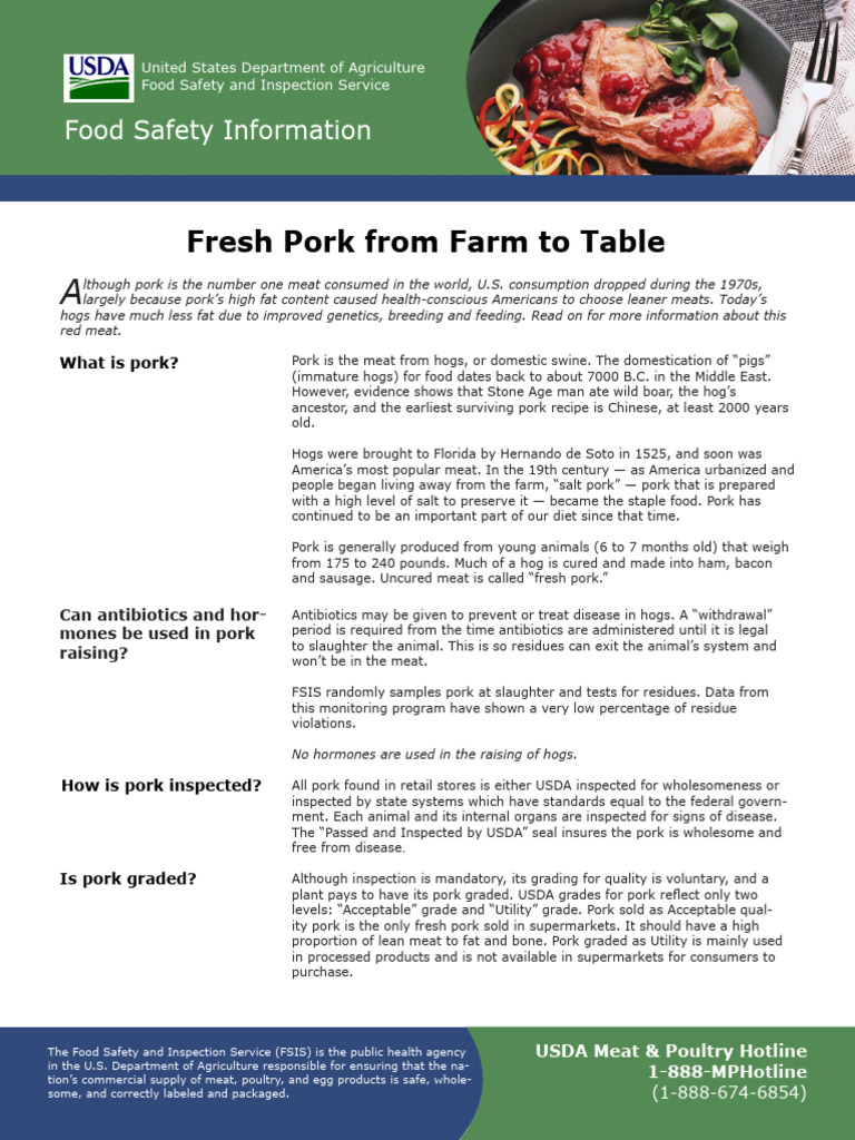 USDA Guidelines for Safe Pork Handling | PDF | Pork | Pig