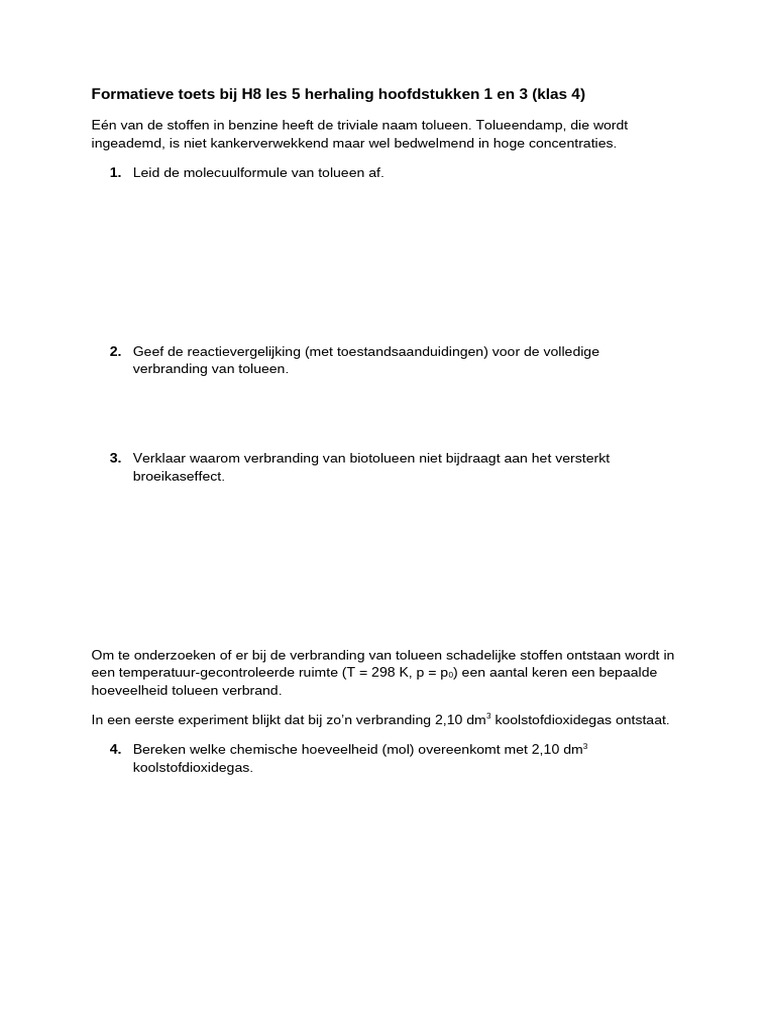 Formatieve Toets Bij H8 Les 5 Herhaling Klas 4 | PDF