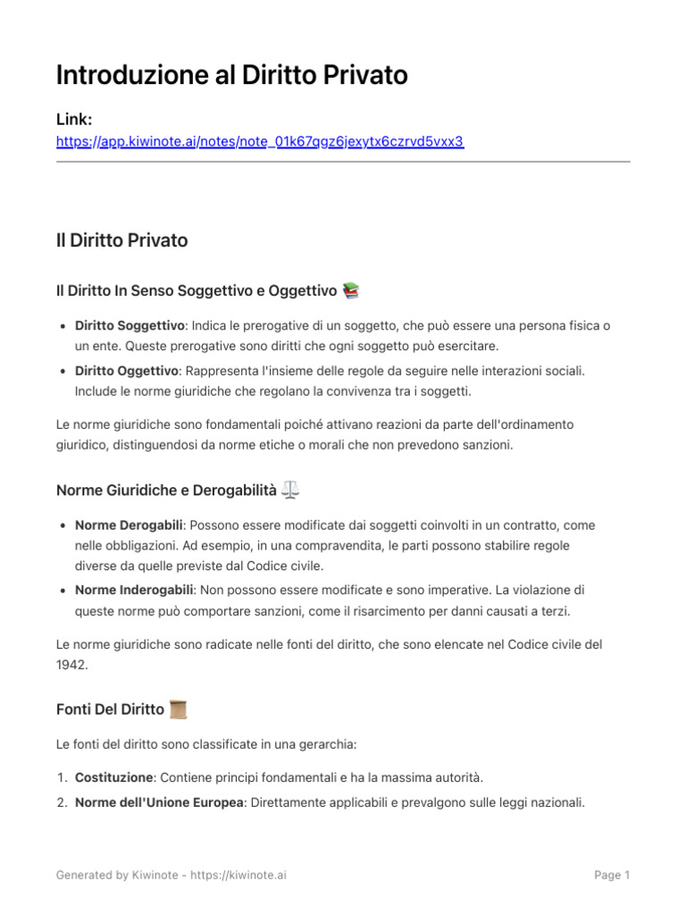 Introduzione Al Diritto Privato Riassunto | PDF