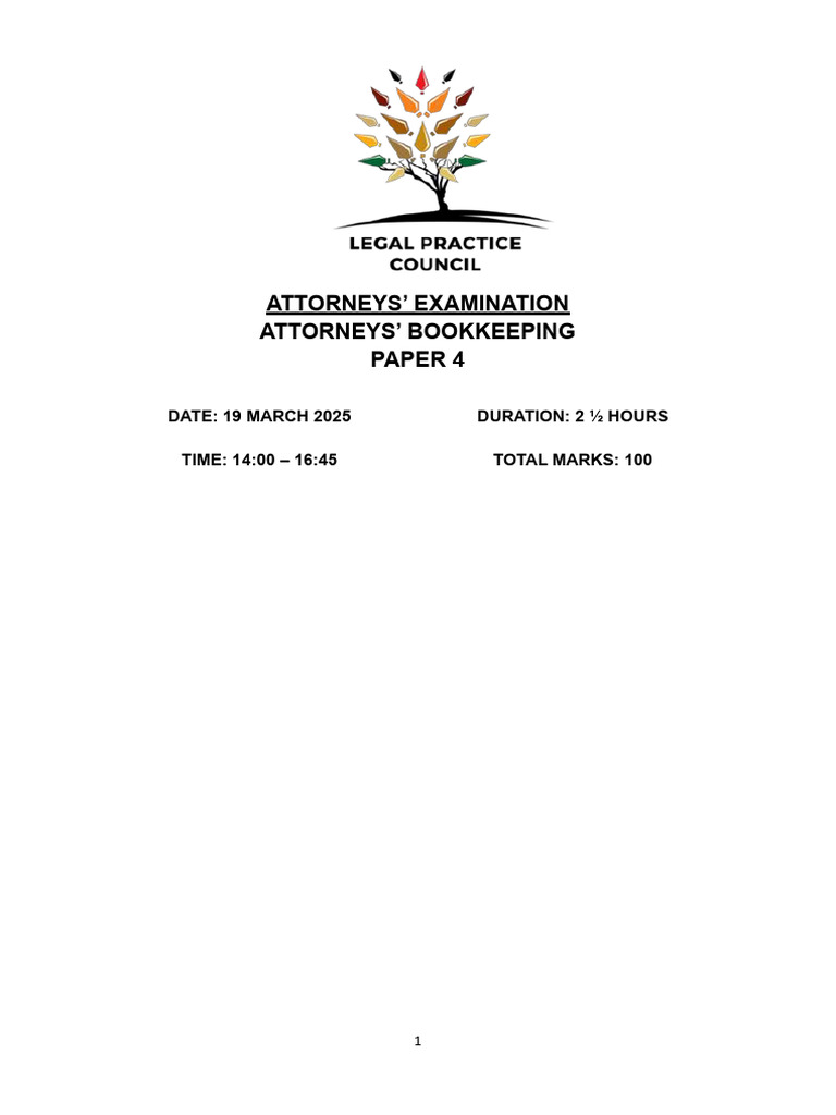 Attorneys Examination Paper 4 Bookeeping 19 August 2025 | PDF | Banks | Fee