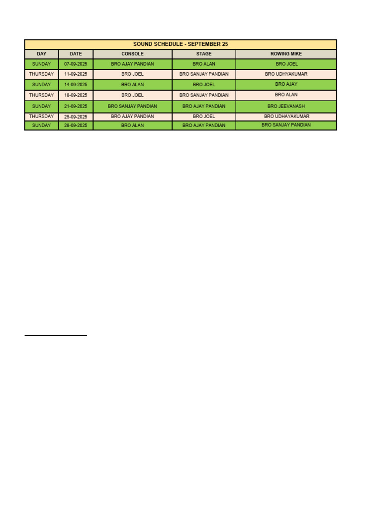 Sound Schedule Sep 25 | PDF
