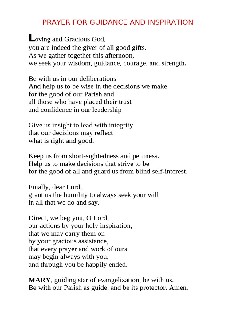 Prayer for Parish Guidance and Unity | PDF