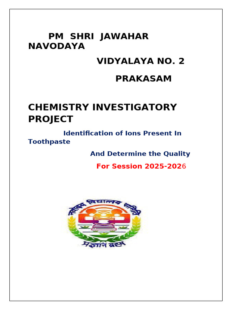 Toothpaste Ion Analysis Project 2025-26 | PDF