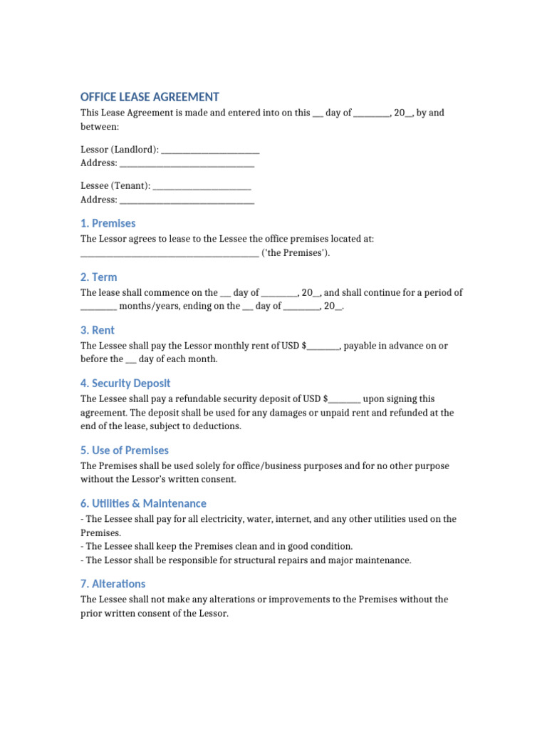 Office Lease Agreement Template | PDF | Lease | Civil Law (Common Law)