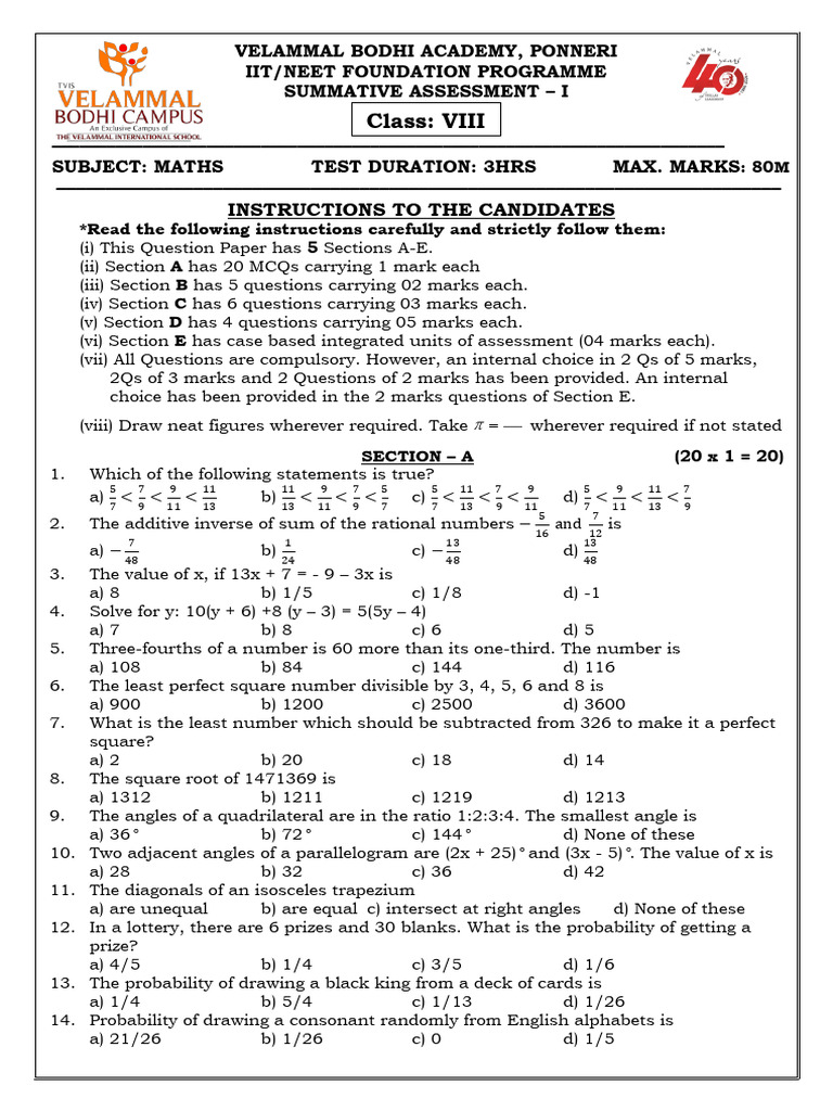 IIT/NEET Maths Assessment Paper | PDF | Educational Assessment And ...